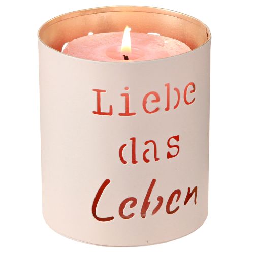 Floristik24 Windlicht Metall „Liebe das Leben“ Beige Gold Ø9cm H10cm 4St