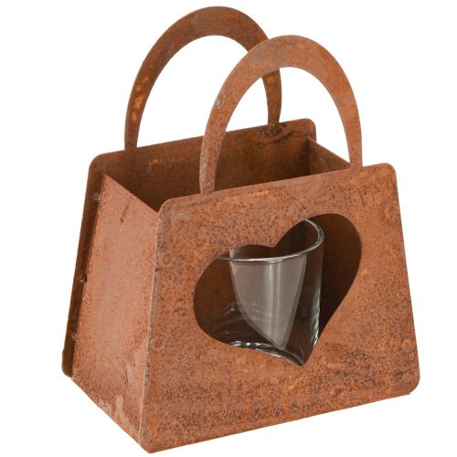 Windlicht Metall Tasche Rost mit Glaseinsatz H15cm 2St