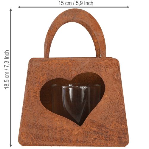 Artikel Windlicht Metall Tasche Rost mit Glaseinsatz H15cm 2St