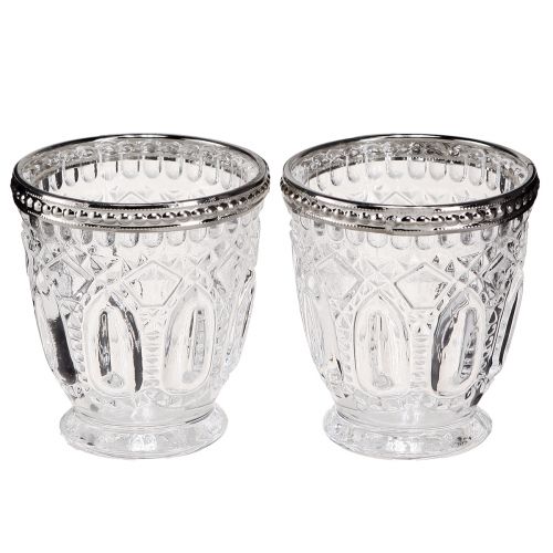 Floristik24 Windlicht Retro Glas mit Rand aus Metall Klar Ø7cm H8cm 6St
