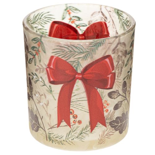 Windlicht Glas mit roter Schleife und Weihnachtszweigen 8 cm 2er-Set bestellen | Floristik24.at