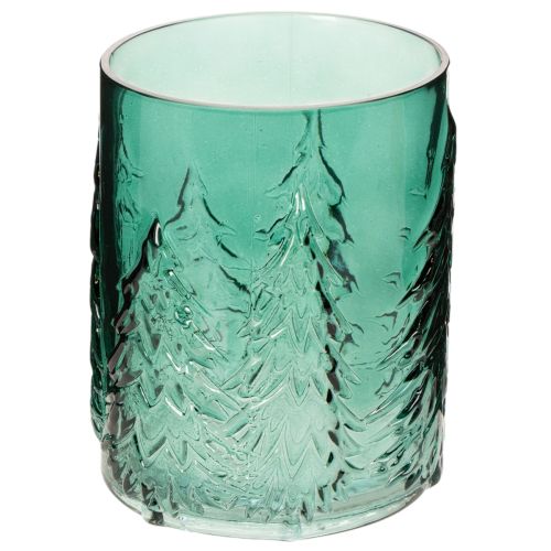 Windlicht aus Glas mit Tannenrelief 16cm türkisgrün bestellen | Floristik24.at