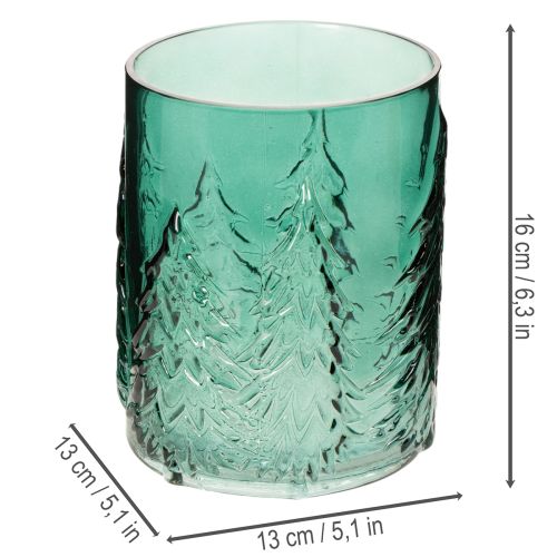 Windlicht aus Glas mit Tannenrelief 16cm türkisgrün | Floristik24.at
