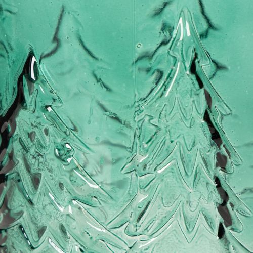 Windlicht aus Glas mit Tannenrelief 16cm türkisgrün | Floristik24.at