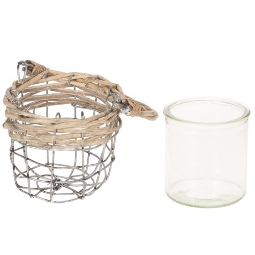 Teelichthalter aus Glas, Metall und Weide, Ø 10,5 cm, 3 Stück | Floristik24.at