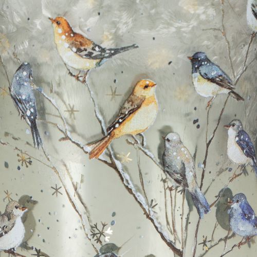 Kerzenglas aus Glas mit Winter-Vogelmotiv glänzend 12cm für Innenbereich | Floristik24.at