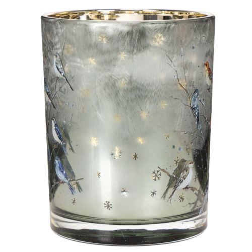 Kerzenglas aus Glas mit Winter-Vogelmotiv glänzend 12cm für Innenbereich | Floristik24.at