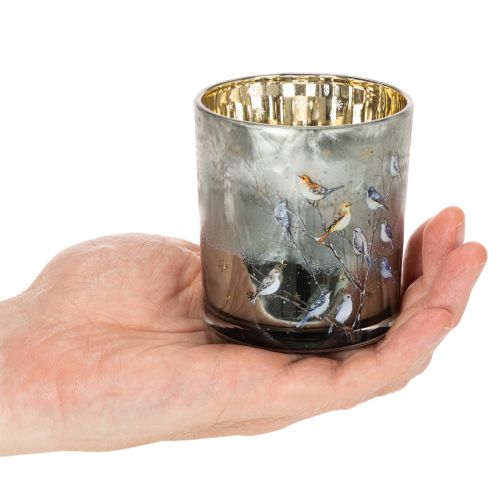 Windlicht Glas 8 cm mit Vogel- und Schneeflocken-Motiv, 2er-Set | Floristik24.at