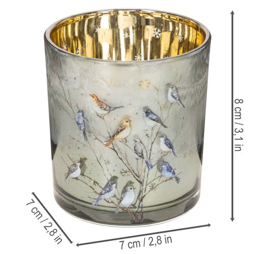 Windlicht Glas 8 cm mit Vogel- und Schneeflocken-Motiv, 2er-Set | Floristik24.at