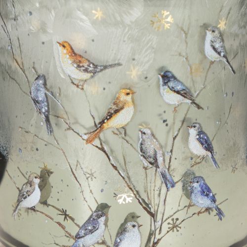 Windlicht Glas 8 cm mit Vogel- und Schneeflocken-Motiv, 2er-Set | Floristik24.at