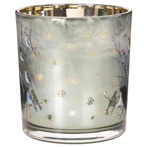 Windlicht Glas 8 cm mit Vogel- und Schneeflocken-Motiv, 2er-Set | Floristik24.at