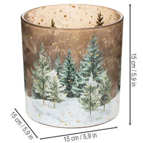 Windlicht aus Glas mit Tannenwald-Motiv 15cm für den Innenbereich | Floristik24.at