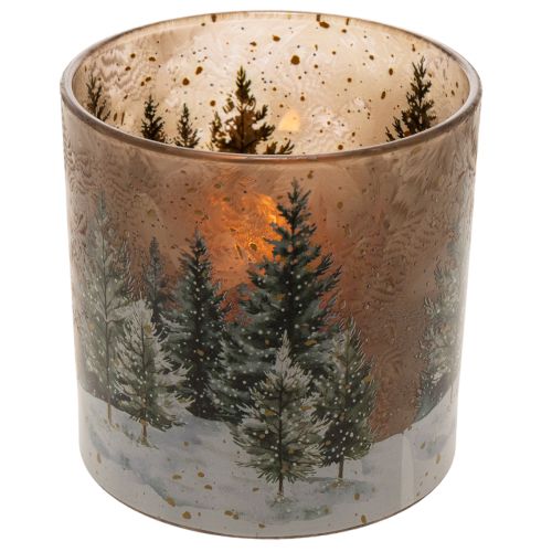 Windlicht aus Glas mit Tannenwald-Motiv 15cm für den Innenbereich | Floristik24.at