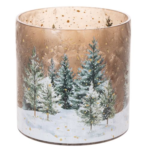 Windlicht Glas 20cm mit Winterwald-Motiv für weihnachtliche Innendekoration