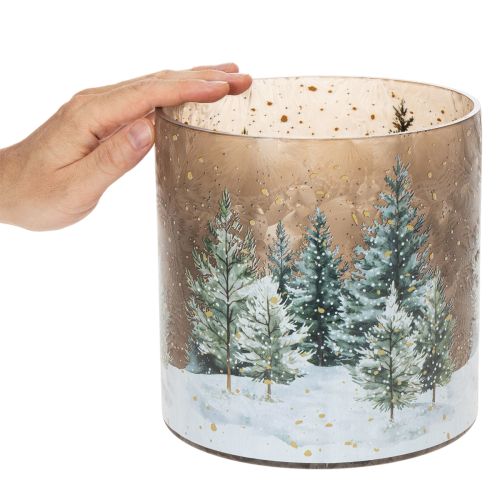 Windlicht Glas 20cm mit Winterwald-Motiv für weihnachtliche Innendekoration | Floristik24.at