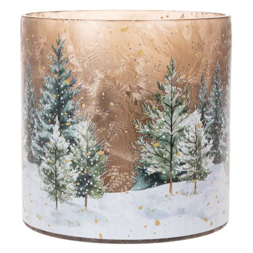 Windlicht Glas 20cm mit Winterwald-Motiv für weihnachtliche Innendekoration | Floristik24.at