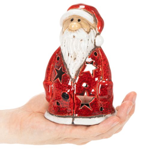 Nikolaus Teelichthalter aus Keramik 15 cm rot mit Sternen für Tischdekoration | Floristik24.at