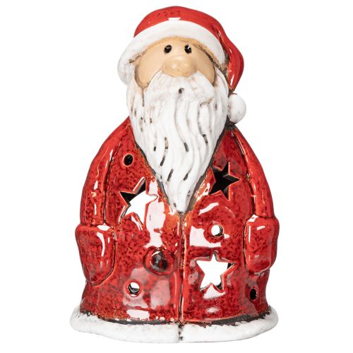 Nikolaus Teelichthalter aus Keramik 15 cm rot mit Sternen für Tischdekoration