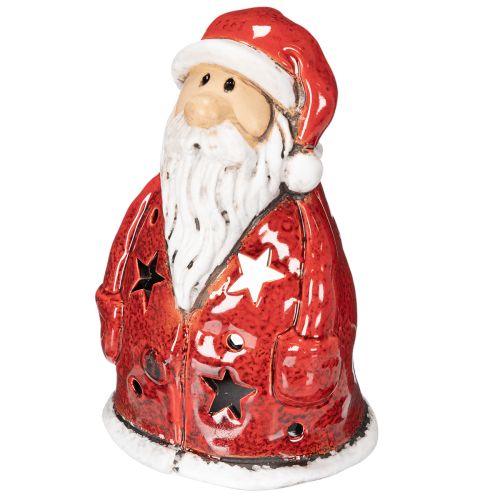 Nikolaus Teelichthalter aus Keramik 15 cm rot mit Sternen für Tischdekoration | Floristik24.at