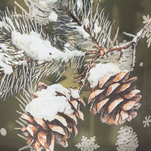 Windlicht Glas 15cm Grün Gold mit Tannenzapfen- und Schneeflockenmotiv | Floristik24.at