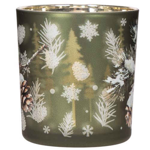Glas-Windlicht mit Tannenzweig-Motiv, 8 cm, 2er-Set | Floristik24.at