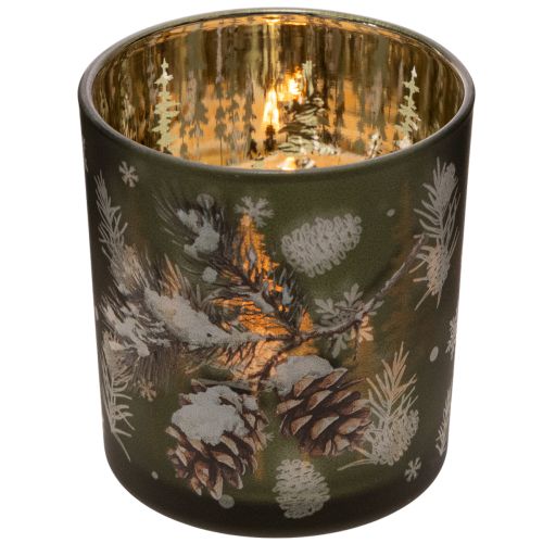 Glas-Windlicht mit Tannenzweig-Motiv, 8 cm, 2er-Set | Floristik24.at