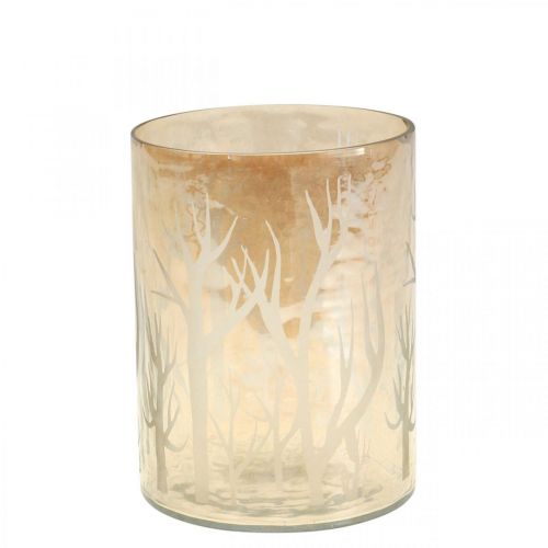 Windlicht Glas Deko Bäume Braun Teelichtglas Ø9,5cm H13,5cm