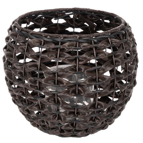 Windlicht geflochten Schwarz-Braun aus Kunststoff mit Glas Ø31 cm H25 cm