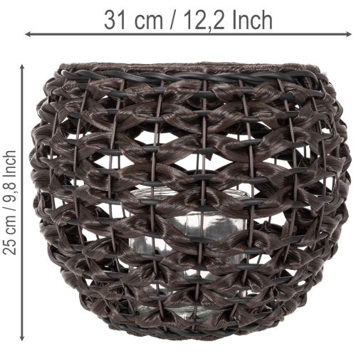 Windlicht geflochten Schwarz-Braun aus Kunststoff mit Glas Ø31 cm H25 cm | Floristik24.at