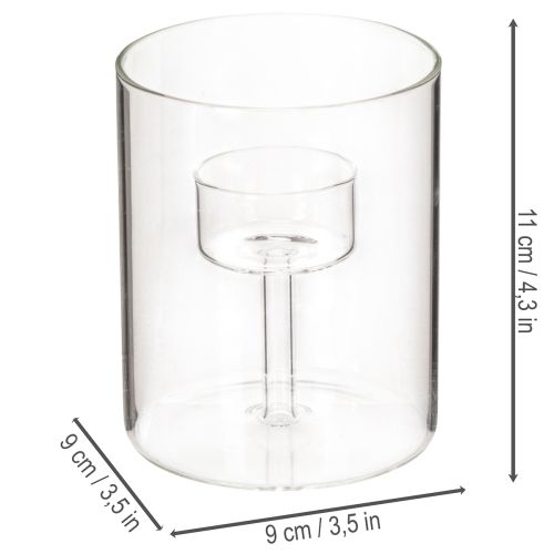 Glas-Windlicht mit erhöhtem Teelichthalter 11 cm für Innenbereich | Floristik24.at