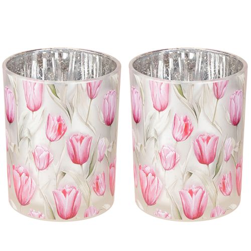 Artikel Elegantes Windlicht mit Tulpenmotiv für stimmungsvolle Frühlingsdekoration 12,5cm 2St.
