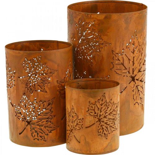 Herbst Deko Windlicht Rost Optik H20/15/10cm 3er-Set