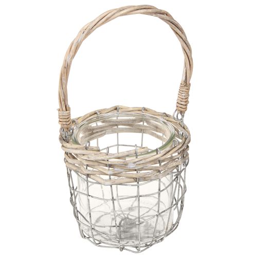 Floristik24 Windlicht zum Hängen Glas Metall Weide Ø14,5cm 2St