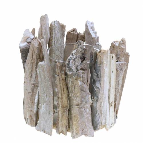 Floristik24 Windlicht Holz Weiß gewaschen Ø14cm H14cm