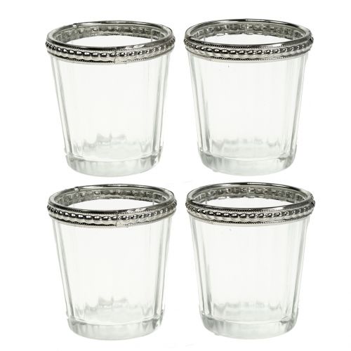 Floristik24 Teelichtglas Antik mit Metallrand Ø6cm H6cm 4St