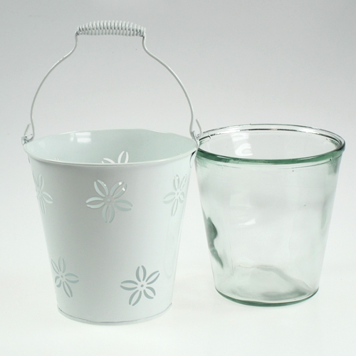Floristik24 Windlicht-Eimer Weiß Ø17cm H17cm