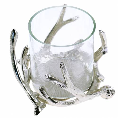 Floristik24 Windlicht Geweih Silber Ø16cm H11cm