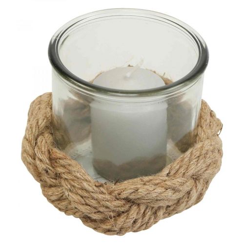 Floristik24 Windlicht Glas Naturfaser Hanf geflochten Ø13cm H10cm