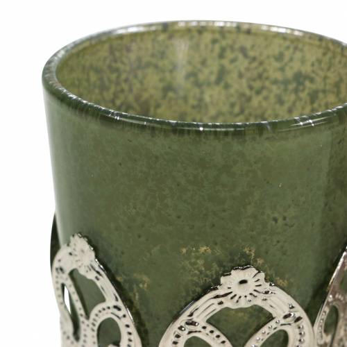 Floristik24 Windlicht Glas Metalldekor Grün Flieder Ø5,5cm H5,5cm 4St