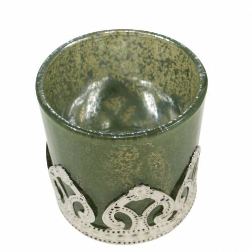 Floristik24 Windlicht Glas Metalldekor Grün Flieder Ø5,5cm H5,5cm 4St