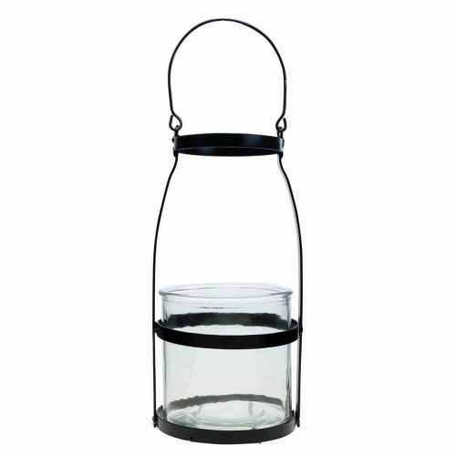 Floristik24 Windlicht Glas mit Henkel Kerzenständer schwarz H25cm