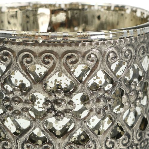 Floristik24 Windlicht Glas mit Orient-Muster Silber Ø7,5cm H8cm