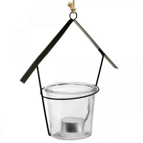 Artikel Windlicht Haus, Teelichthalter zum Hängen, Metalldeko, Glas H21,5cm 2St