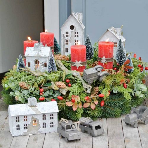 Windlicht Haus Metall Shabby Chic Weiß gewaschen, Rost H20cm