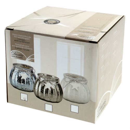 Floristik24 Windlicht Hellblau mit LED-Licht Ø11cm H10cm