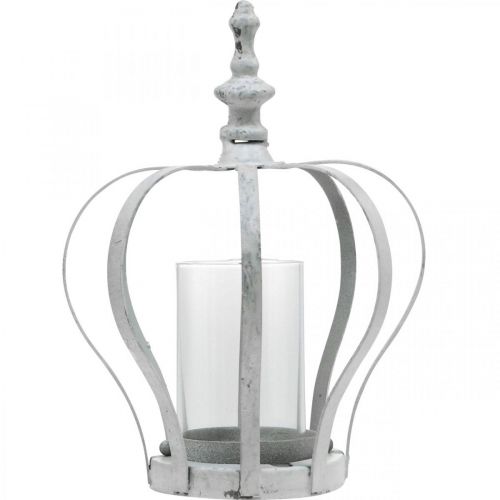 Floristik24 Windlicht-Krone, Metalldeko im Vintage-Stil, Weiß Shabby Chic Ø14cm H19cm