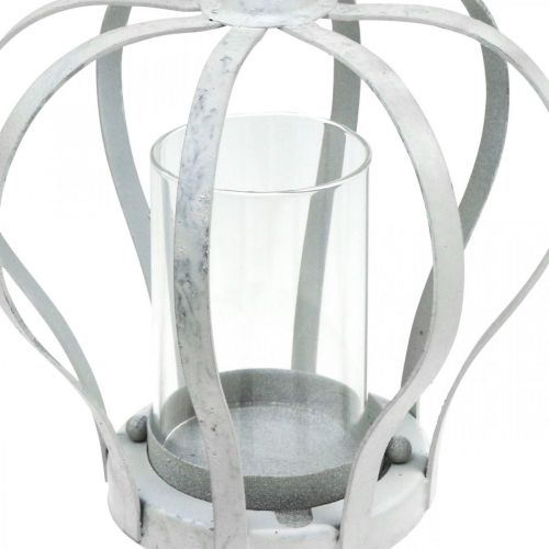 Floristik24 Windlicht-Krone, Metalldeko im Vintage-Stil, Weiß Shabby Chic Ø14cm H19cm