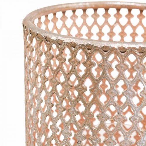 Windlicht Metall Kerzenhalter Glas Silber Rosa Ø18cm H27cm