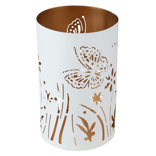 Floristik24 Windlicht Metall Weiß Gold Schmetterling Ø12,5cm H20,5cm