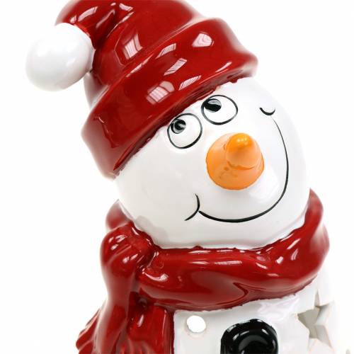 Floristik24 Windlicht Schneemann rote Mütze 20cm